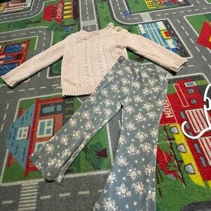Nicole Miller Girls Pink Cable Knit Sweater with Grey Floral Pants